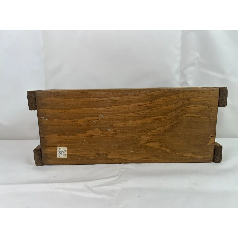Vtg Decorative Country Farmhouse Wooden Fruit Storage Rectangle Basket W/Handles